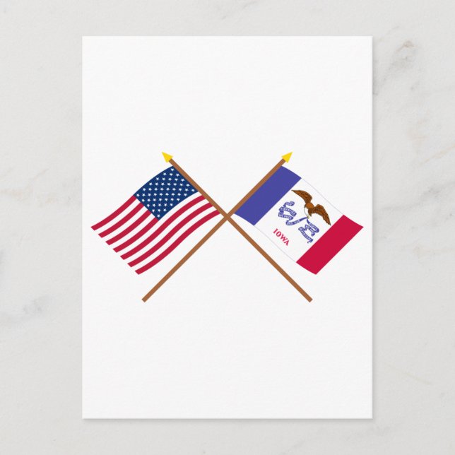 US and Iowa Crossed Flags Postcard (Front)