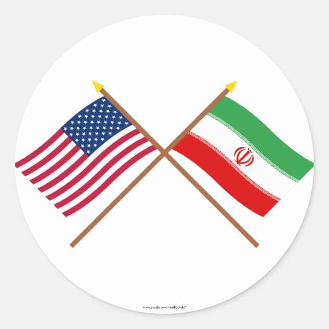 US and Iran Crossed Flags Classic Round Sticker (Front)
