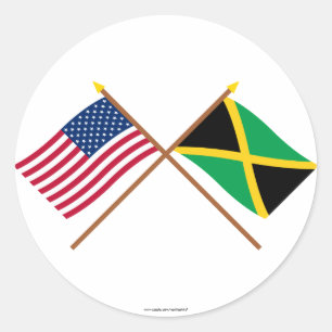US and Jamaica Crossed Flags Classic Round Sticker
