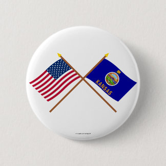 US and Kansas Crossed Flags 6 Cm Round Badge