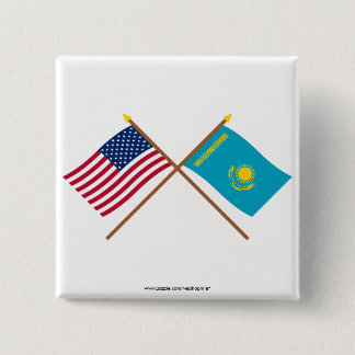 US and Kazakhstan Crossed Flags 15 Cm Square Badge