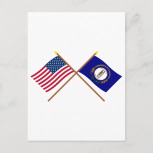 US and Kentucky Crossed Flags Postcard