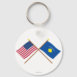 US and Kosovo Crossed Flags Key Ring