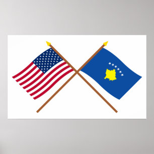 US and Kosovo Crossed Flags Poster