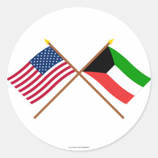 US and Kuwait Crossed Flags Classic Round Sticker