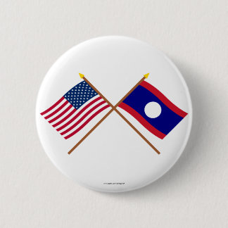 US and Laos Crossed Flags 6 Cm Round Badge