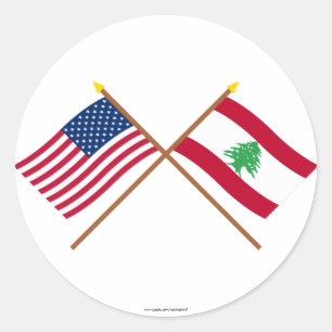 US and Lebanon Crossed Flags Classic Round Sticker