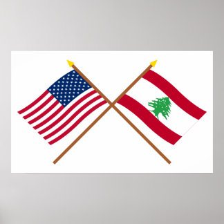 US and Lebanon Crossed Flags Poster