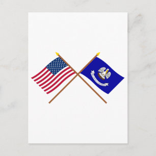 US and Louisiana Crossed Flags Postcard
