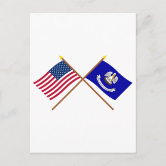 US and Louisiana Crossed Flags Postcard