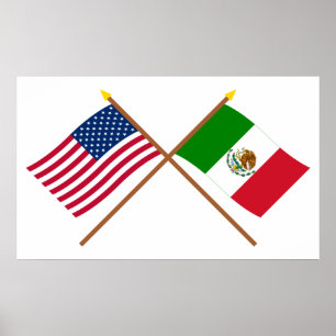 US and Mexico Crossed Flags Poster
