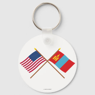 US and Mongolia Crossed Flags Key Ring
