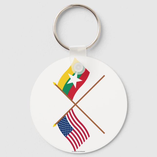 US and Myanmar Crossed Flags Key Ring (Front)