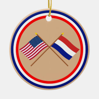 US and Netherlands Crossed Flags Ceramic Tree Decoration