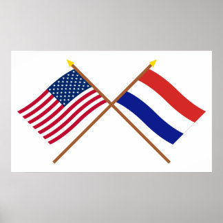 US and Netherlands Crossed Flags Poster