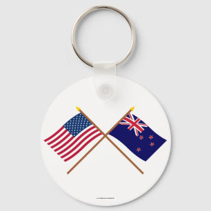 US and New Zealand Crossed Flags Key Ring