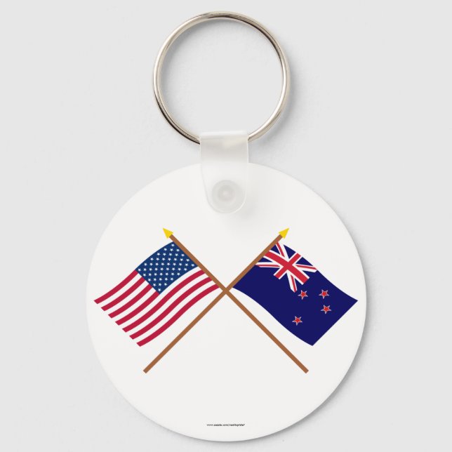 US and New Zealand Crossed Flags Key Ring (Front)
