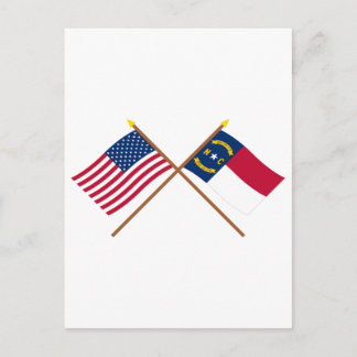 US and North Carolina Crossed Flags Postcard