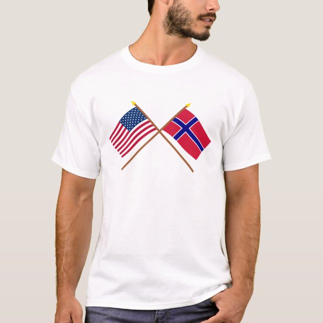 US and Norway Crossed Flags T-Shirt (Front)