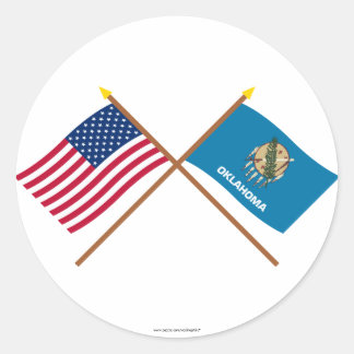 US and Oklahoma Crossed Flags Classic Round Sticker