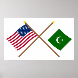 US and Pakistan Crossed Flags Poster