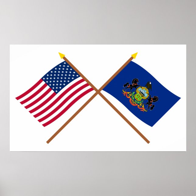 US and Pennsylvania Crossed Flags Poster (Front)