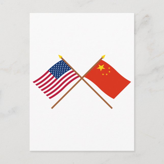 US and People's Republic of China Crossed Flags Postcard (Front)