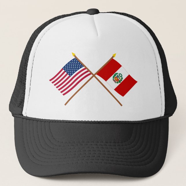 US and Peru Crossed Flags Trucker Hat (Front)