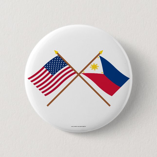 US and Philippines Crossed Flags 6 Cm Round Badge (Front)