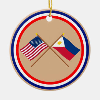 US and Philippines Crossed Flags Ceramic Tree Decoration