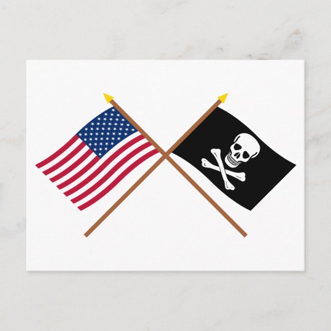 US and Pirate Crossed Flags Postcard (Front)