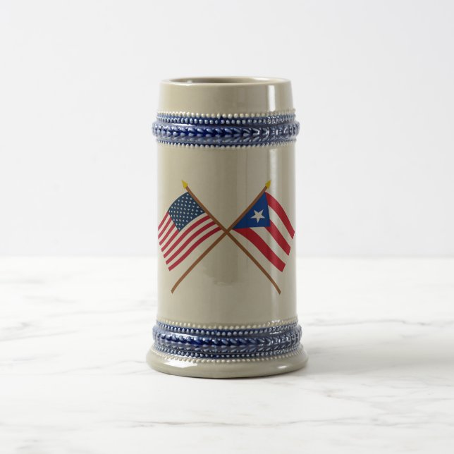US and Puerto Rico Crossed Flags Beer Stein (Center)