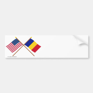 US and Romania Crossed Flags Bumper Sticker