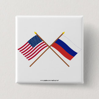 US and Russia Crossed Flags 15 Cm Square Badge