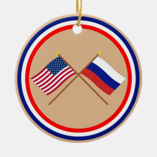 US and Russia Crossed Flags Ceramic Tree Decoration