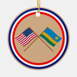 US and Rwanda Crossed Flags Ceramic Tree Decoration