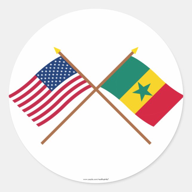 US and Senegal Crossed Flags Classic Round Sticker (Front)