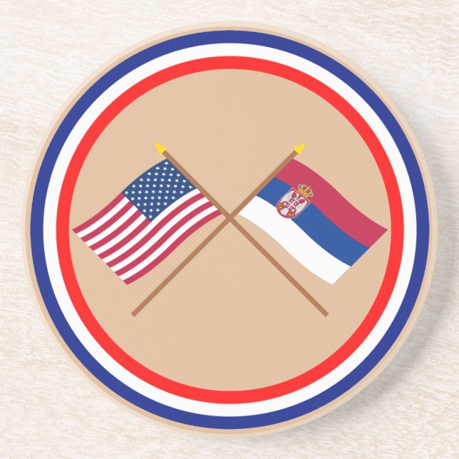 US and Serbia Crossed Flags Coaster (Front)