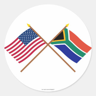 US and South Africa Crossed Flags Classic Round Sticker