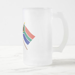 US and South Africa Crossed Flags Frosted Glass Beer Mug