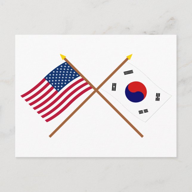 US and South Korea Crossed Flags Postcard (Front)