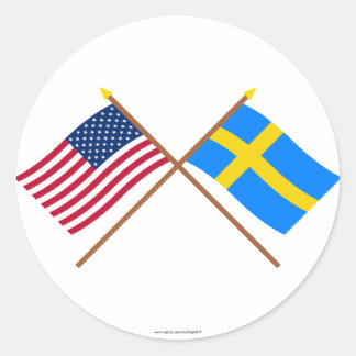 US and Sweden Crossed Flags Classic Round Sticker