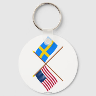 US and Sweden Crossed Flags Key Ring