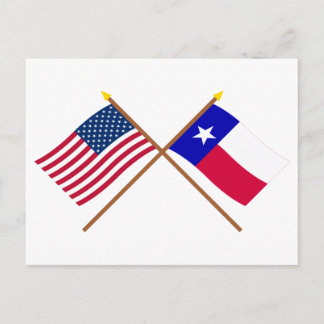 US and Texas Crossed Flags Postcard