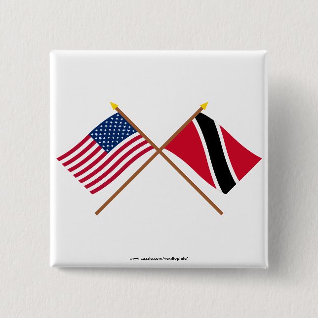 US and Trinidad & Tobago Crossed Flags 15 Cm Square Badge (Front)