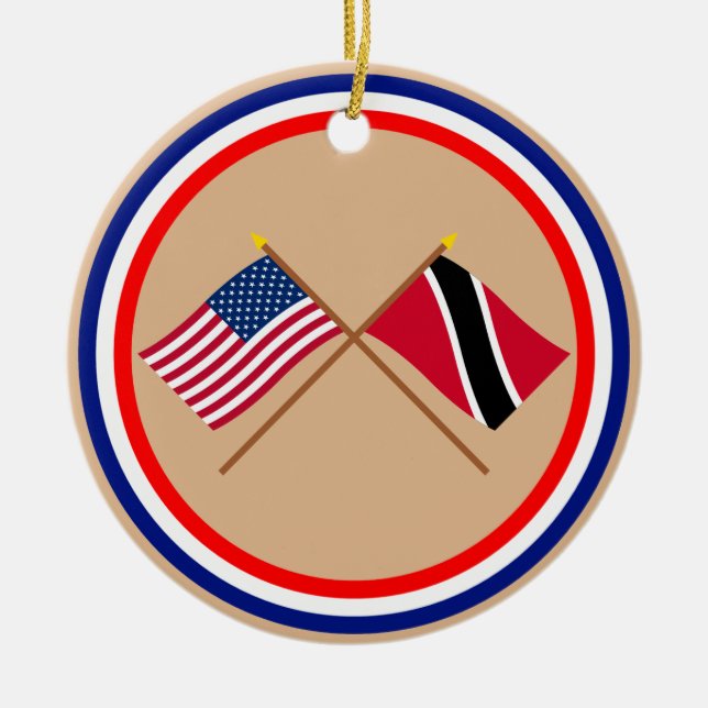 US and Trinidad & Tobago Crossed Flags Ceramic Tree Decoration (Front)