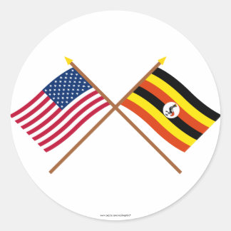 US and Uganda Crossed Flags Classic Round Sticker