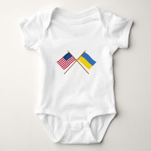 US and Ukraine Crossed Flags Baby Bodysuit