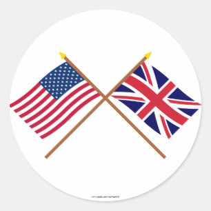 US and United Kingdom Crossed Flags Classic Round Sticker