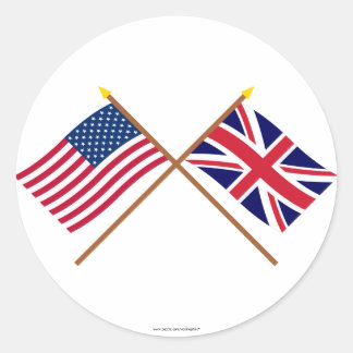 US and United Kingdom Crossed Flags Classic Round Sticker